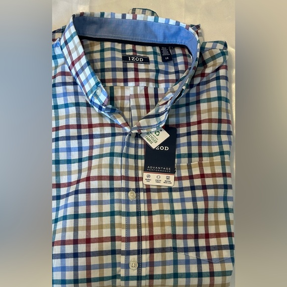 Izod Advantage Performance Shirt Mens Large Plaid Stretch Wrinkle Free NWT - Picture 1 of 11